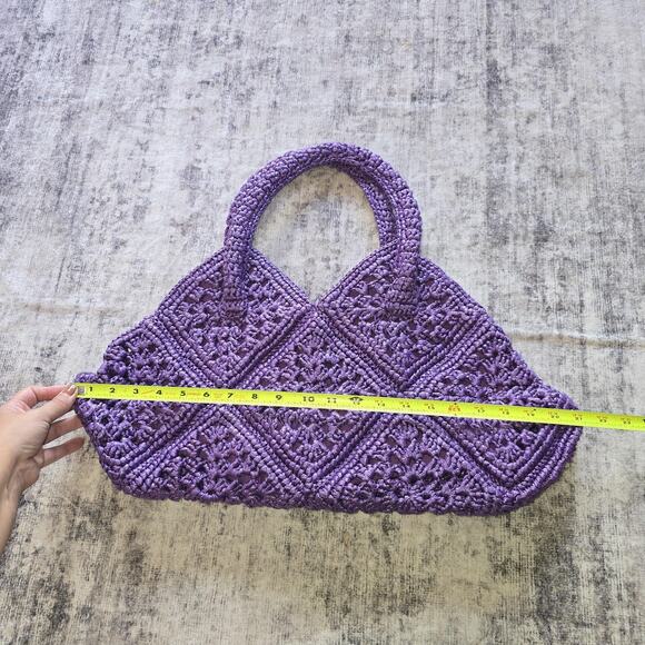 Yvette's Bag Womens Purple Crochet Handbag Top Handle Boho Lined Magnetic Snap - Picture 6 of 9